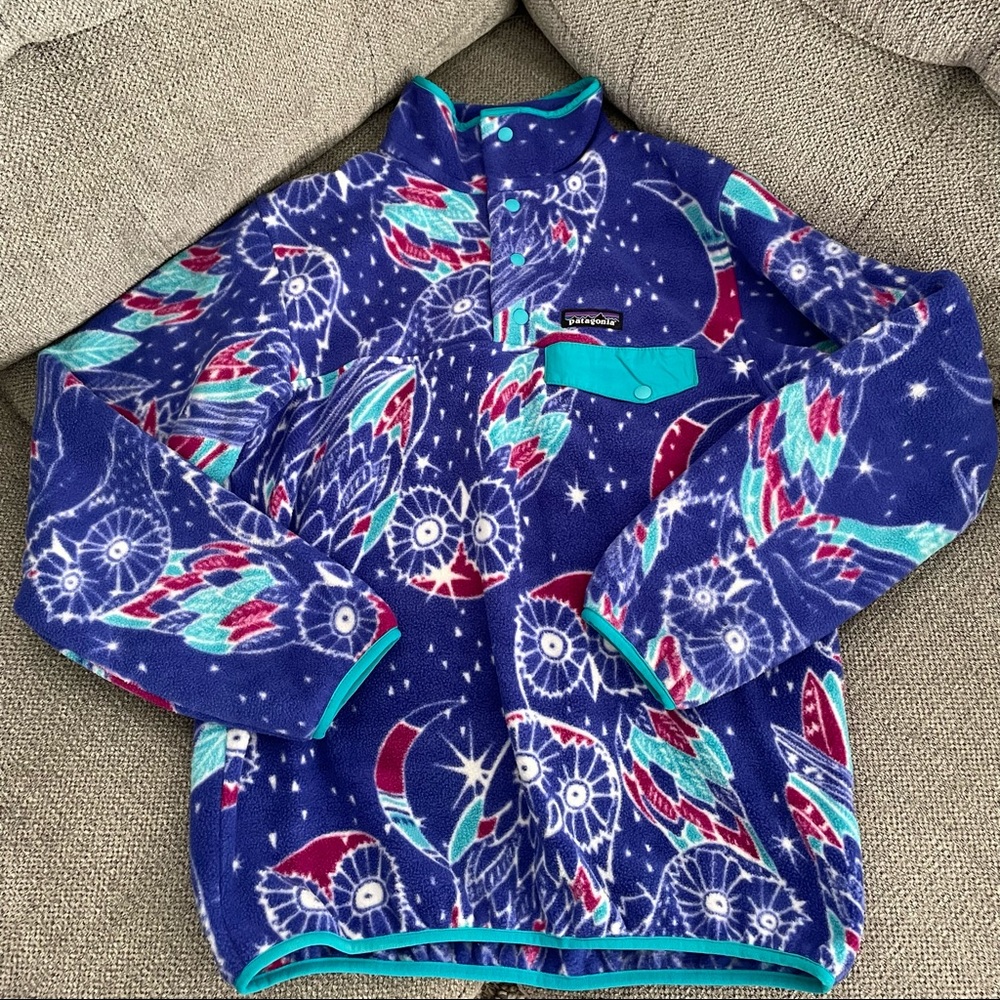 Patagonia Synchilla T Snap Fleece Purple Moon/Owl Print RARE
